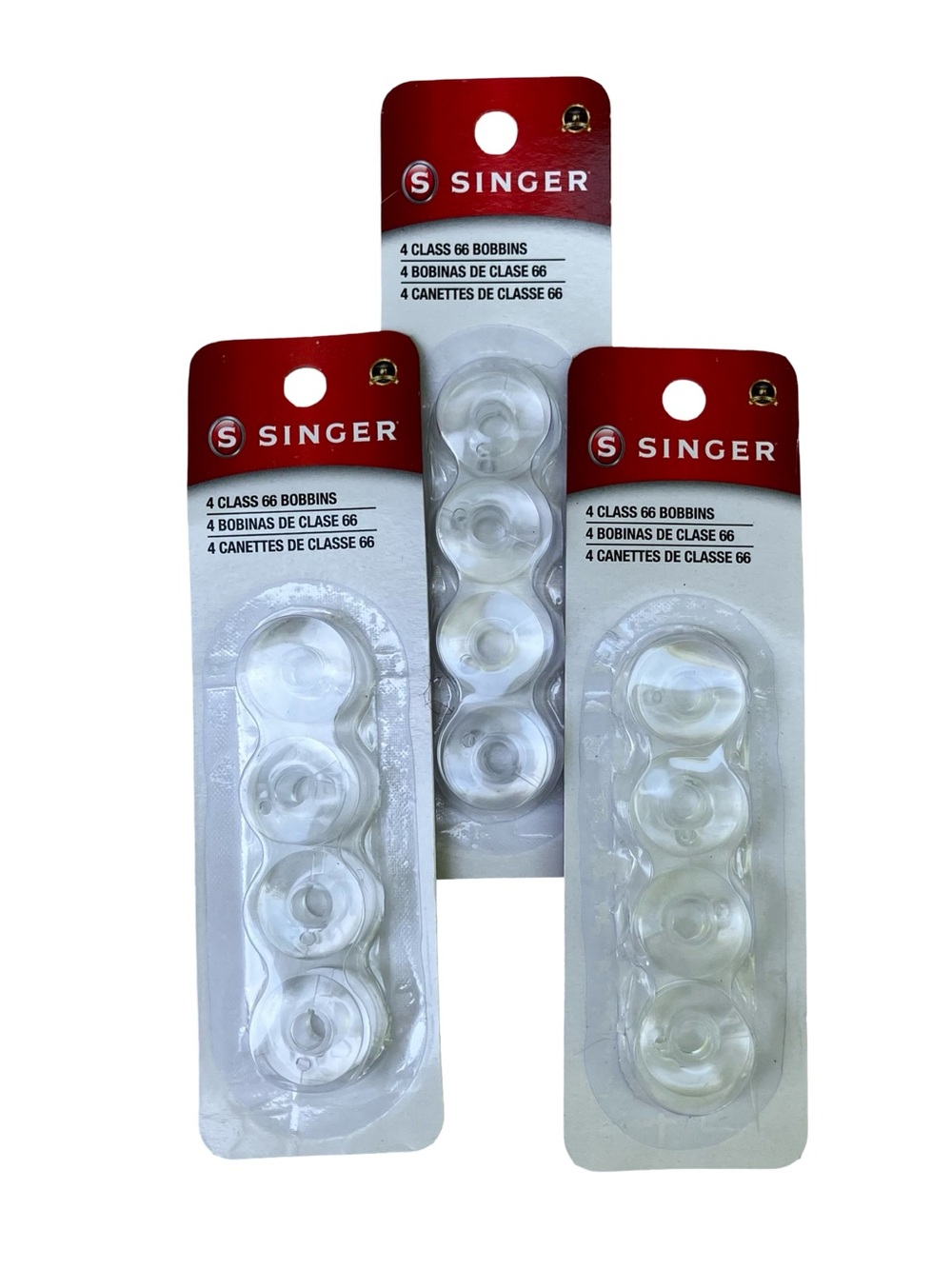 Singer Class 66 Clear Plastic Bobbins - Pack of 4 (3 Packs) New SEALED